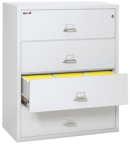 FireKing Fireproof Lateral File Cabinet (4 Drawers, Impact Resistant, Water Resistant), 44" W x 22" D, Arctic White, Made in USA