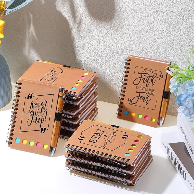 Tenceur Back to School Inspirational Gifts Bulk Employee Appreciation Spiral Notebook with Journals Sticky Note Pen Motivational Thank You Gifts for Teacher Students Team Coworkers Staff(50 Sets)