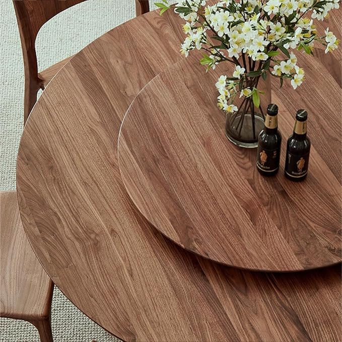 27 Inches Black Walnut Wood Lazy Susan Organizer, Solid Wooden Round Turntable, Rotating Tray for Table Top/Counter Top