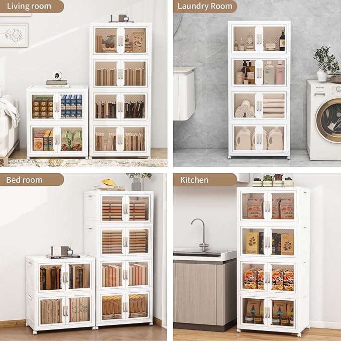 Large Clear Stackable Storage Bins with Lids, Foldable Storage Cabinet for Closet Organizers and Storage, Plastic Storage Box with Wheels 597 QT