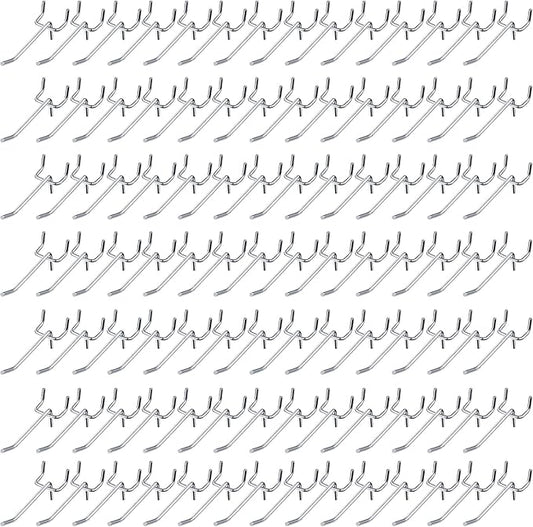 Funrous 100 Pack Peg Board Hooks Stainless Steel Pegboard Hooks Shelving Display Hanging Peg Board Holders for 1/8 and 1/4 Garage Storage Tools Organizer(2 Inch)