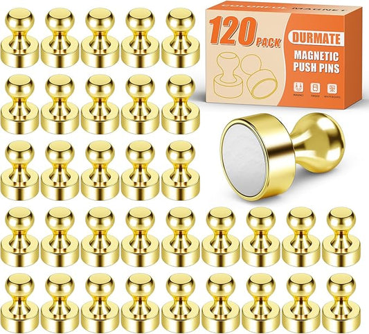 Magnetic Push Pins, Small Cute Fridge Magnets, Gold Strong Magnets for Whiteboard, Magnetic Clips for Refrigerator, Locker, Office Accessories, Kitchen Accessories, Pack of 120