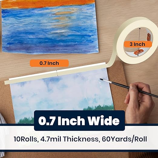 60 Rolls General Purpose Masking Tape 0.7 Inches x 60 Yards, Beige White Painters Tape for Painting, Labeling, DIY Arts Crafts, Home Office School Projects