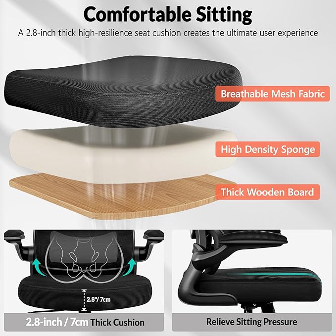 Home Office Desk Chair, Ergonomic Office Chair with Lumbar Support and Adjustable Armrests, Office Chair, Breathable Mesh Mid Back Computer Chair, Modern Comfy Desk Chair