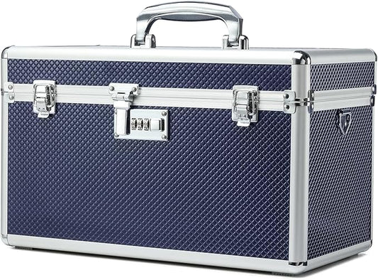 Storage Lock Box with Combination code, Lockable Medicine Storage Case, Empty First Aid Box, Security Lock Box, Multipurpose Lockbox for Home and Outdoor Use (Blue, X-Large)