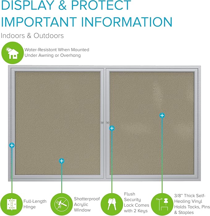 Ghent 36"x60" 2-Door Outdoor Enclosed Vinyl Bulletin Board, Shatter Resistant, with Lock, Satin Aluminum Frame - Caramel (PA23660VX-181), Made in the USA