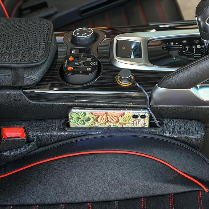 2 Pack Car Seat Gap Filler with Storage Box,Car Console Gap Filler,Fill the Gap Between Seat and Console,Prevent Things from Dropping,Convenient to Storage Keys and Phone(Black2)