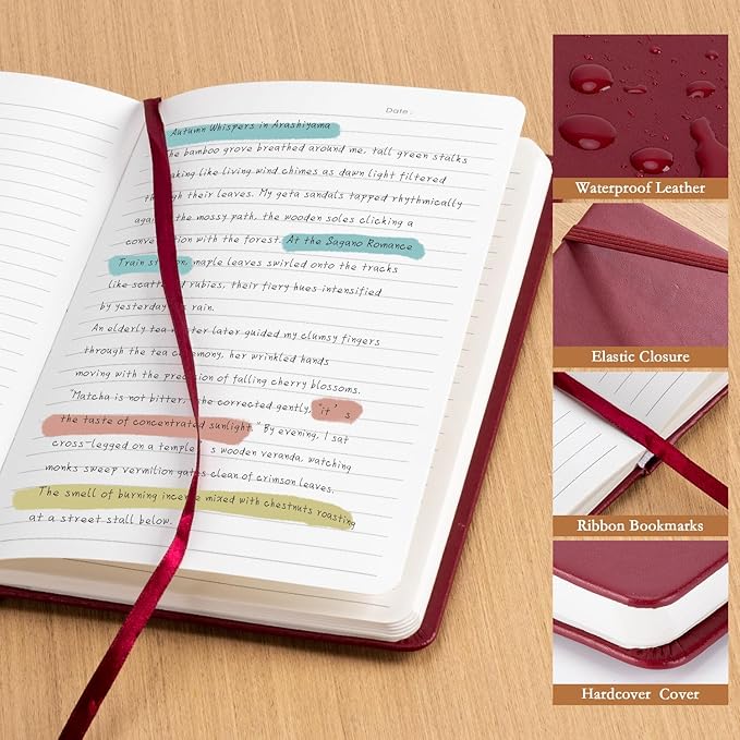 deli A5 Lined Journal Notebook, 160 Pages Hardcover Writing Notebook, 5.5"x8.2" College Ruled Notebook for Office, School, Work Notes (Red)