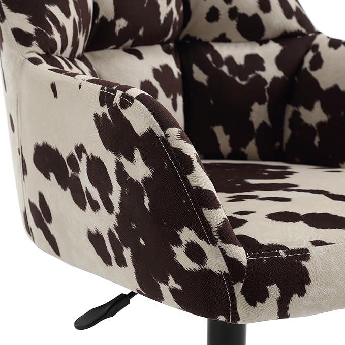VESCASA Adjustable Home Office Desk Chair with Comfy Back, Linen 360 Swivel Upholstered Task Armchair with Wheels for Teens Bedroom/Living Room, Cowhide Print