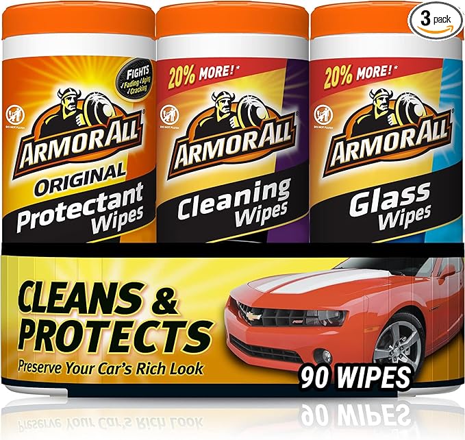 Armor All Protectant, Glass and Cleaning Wipes, Wipes for Car Interior and Car Exterior, 30 Count Each (Pack of 3)