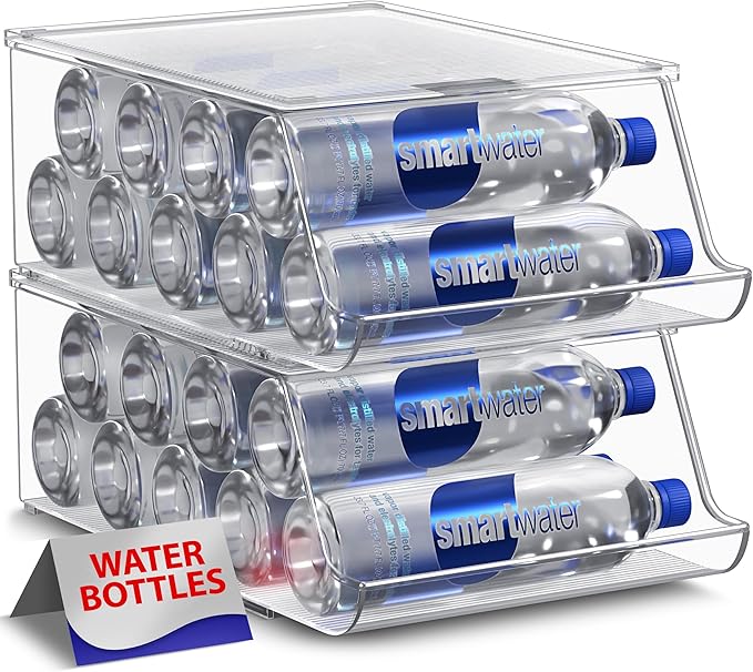 Sorbus Water Bottle Organizer for Fridge with Lid – Holds 9 Bottles – Stackable Drink Organizer for Refrigerator, Pantry, or Countertop – Clear BPA-Free Plastic Bottle Storage Holder