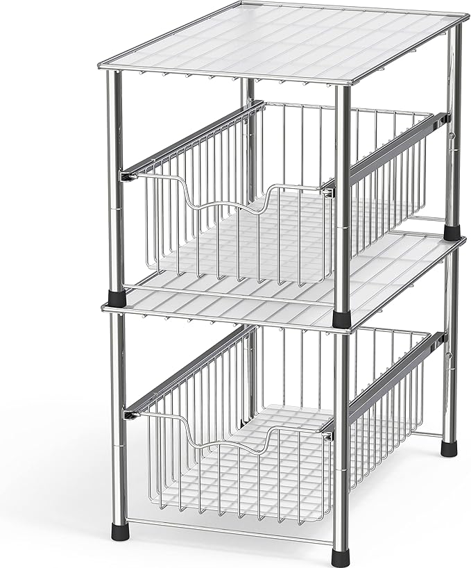 Simple Houseware Chrome Metal Stackable Storage Rack, 16.75 in L x 10.8 in W x 10.25 in H