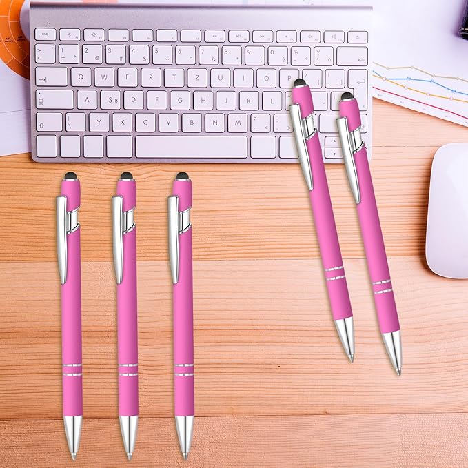 8 Pcs Blue Ink Ballpoint Pen with Stylus Tip 2 in 1 Stylus Ballpoint Pen Metal Pens Stylus Pen for Touch Screens School Office Coworkers (Rose Red)