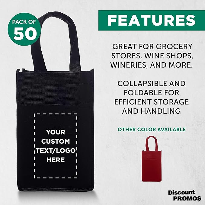 DISCOUNT PROMOS Non-Woven Vineyard Two Bottle Wine Bags