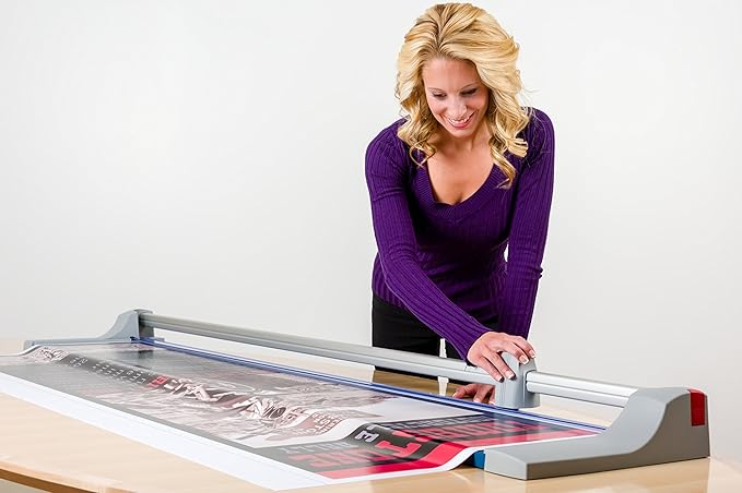 Dahle Large Format Premium Rolling Trimmer, 72" Cut Length, 12 Sheets Capacity, Cut Mat Board, Self-sharpening Blade Cuts in Both Directions, Ground Steel Blade, Automatic Clamp Holds (472)