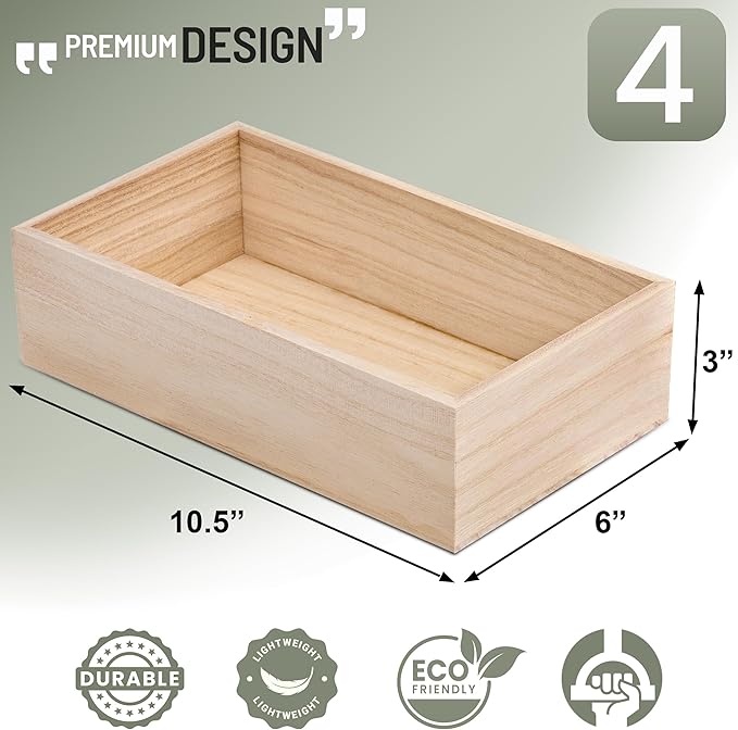 Sorbus Unfinished Wood Crates - Organizer Bins, Wooden Box for Pantry, Closet, Arts & Crafts, Cabinet Organizers, Containers (4 Pack)