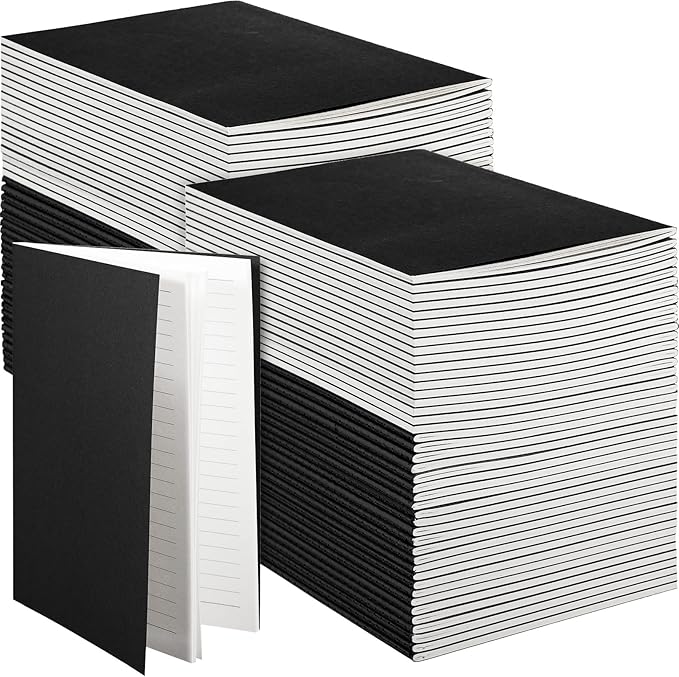 100 Pcs Kraft Notebook Journals 5.5 Inch x 8.3 Inch A5 Softcover Notebooks Bulk for Writing Sketch Office Notepad with 60 Pages 30 Sheets (Multicolor,Lined)(Black,Lined)