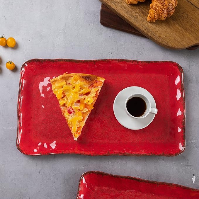 LEHAHA Christmas Melamine Platters for Serving Food, Colored Serving Trays, 17.5 x 10 Rectangular Turkey Serving Tray, Set of 2, Perfect for Outdoor, Christmas Parties, Restaurant, Dishwasher Safe