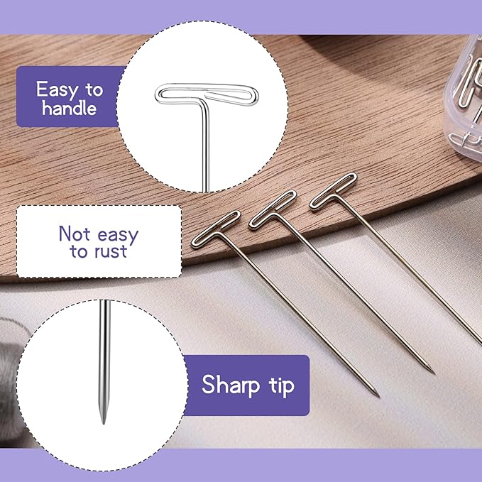 120 Pcs 2 Inch T-Shape Sewing Pins with Plastic Clear Box - Stainless Steel T-Pins for Wig Heads & Knitting Sewing Craft (51mm/2inch)