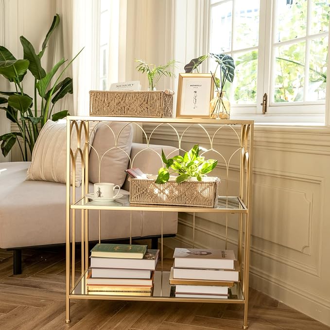 Mkono Macrame Storage Baskets Boho Decor Box Handmade Woven Decorative Countertop Toilet Tank Shelf Cabinet Organizer for Bedroom Livingroom Home, Set of 2, Brown