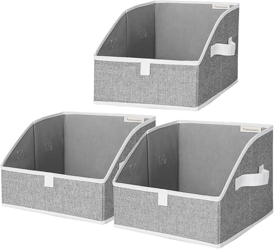 StorageWorks Closet Storage Bins, Trapezoid Organizer Box for Shelves, Fabric Clothes Bin, Foldable Organizing Baskets with Handles, Small, 3-Pack, Gray