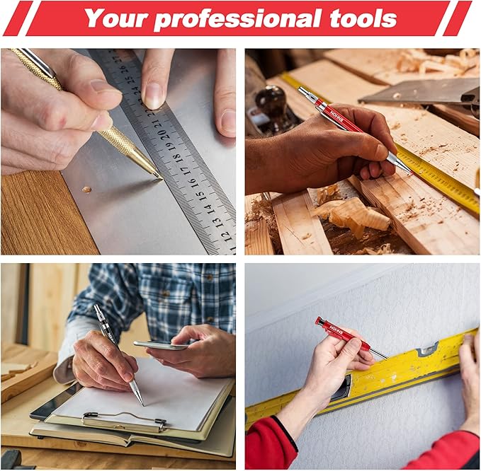 6 Pack Carpenter Pencil with Sharpener, Mechanical Carpenter Pencils with 36 Refills, Heavy Duty Construction Pencil Woodworking Tools for Architect Marking