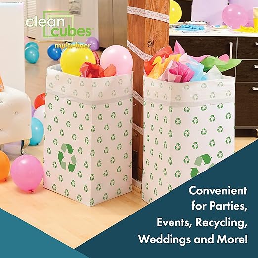 | 30 Gallon Multi-Liner Disposable Trash Cans (3-Pack) - Reusable Garbage and Recycling Bins for Parties, Events, and More (Recycle)