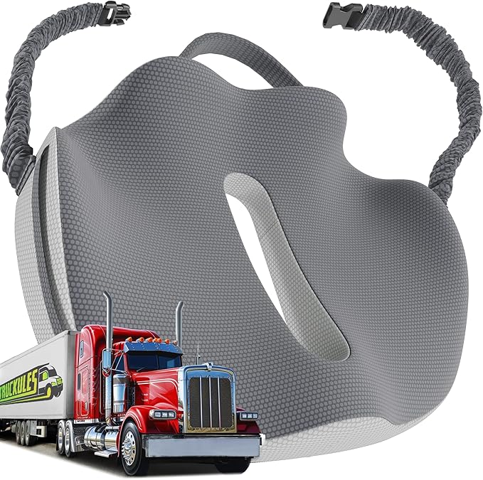 Large Truck Seat Cushion for Truck Driver Seat Cushion - Upgraded Back Support, CertiPUR-US® Certified - Thick Memory Foam, Pain Relief for Hours of Driving, Trucker Approved Big Rig - Gray