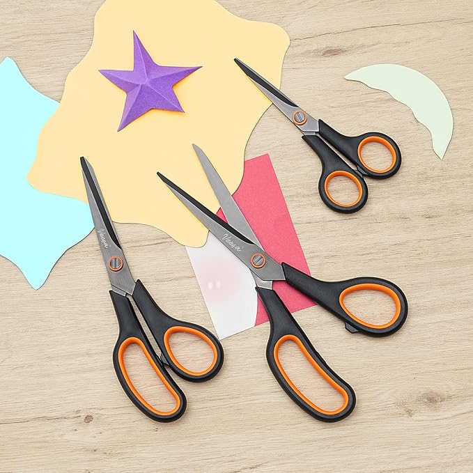 Scissors, 3-Pack Titanium Coated Non Stick Scissors (8.5’’, 7.5’’, 5.5’’) - Premium All-Purpose Cutting Tools for Craft, Office & Home Use