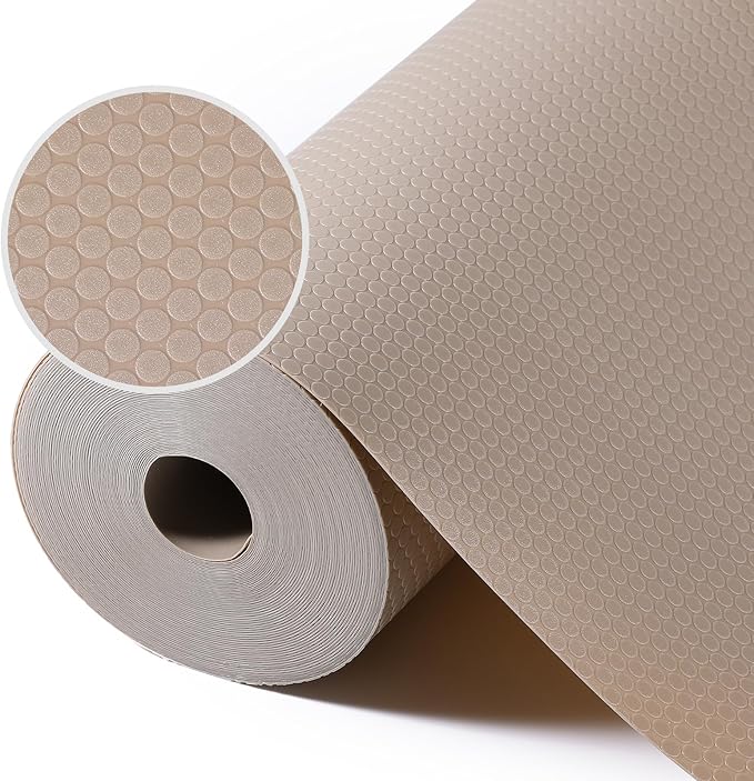 Beige Shelf Liners for Kitchen Cabinets Non Adhesive Drawer Liner for Bathroom Waterproof Refrigerator Liners for Shelves Fridge Plastic Mats Cabinet Cupboard Liner 11.8 x 59 Inches