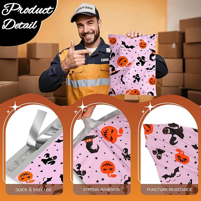 Halloween Poly Mailer 10x13 Inch 25 Pcs, Waterproof Shipping Bags for Clothing, Tear-Resistant Mailier Bags, Strong Mailing Bags with Self-Seal - Purple