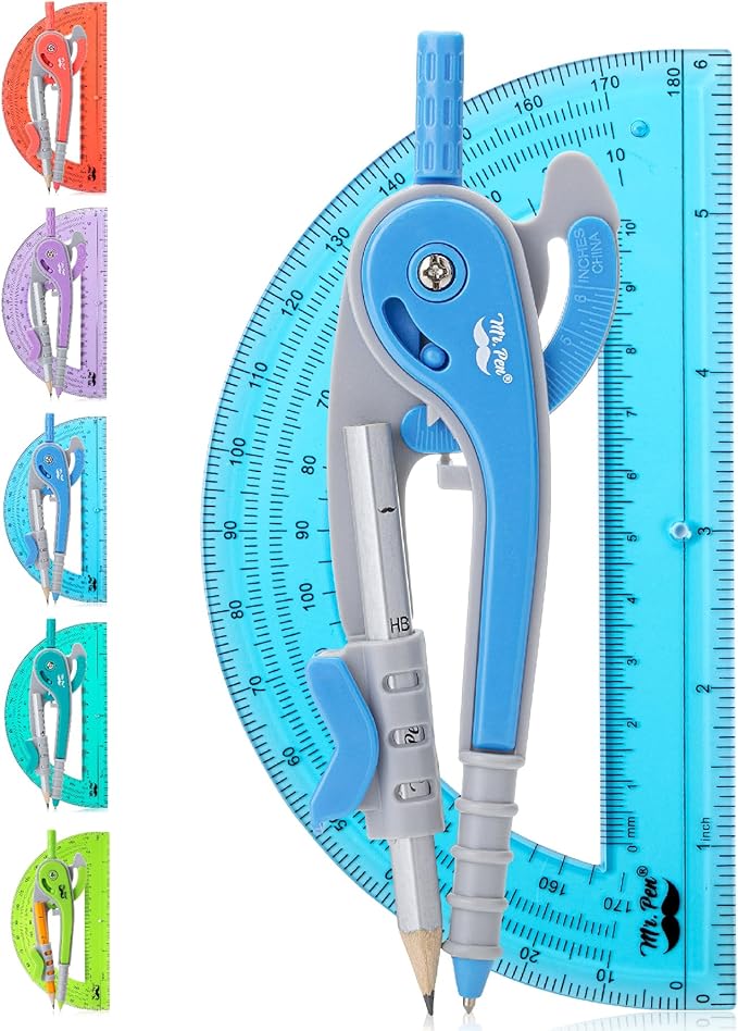 Mr. Pen- Compass and Protractor Set, Blue, Compass Geometry Tool, Protractor and Compass Set, Compass Drawing Tool, Drawing Compass, Protractor Set, Geometry Compass, Back to School Supplies