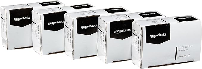Amazon Basics No. 1 Paper Clips, Nonskid, 1000 Count (10 Pack of 100), Silver