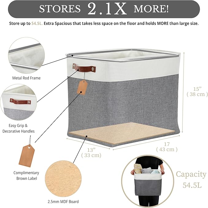 DECOMOMO Extra Large Storage Baskets, 54.5L Fabric Storage Bins for Organizing Linen Closet, Nursery (Slate Grey & White, XXXL - 3 pack)