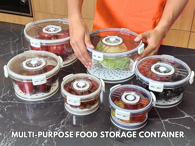 Lettuce Keeper for Refrigerator with Lids Lettuce Crisper 3-Piece Set Date Chronograph Airtight BPA-Free Removable Drain Tray and Air Vents