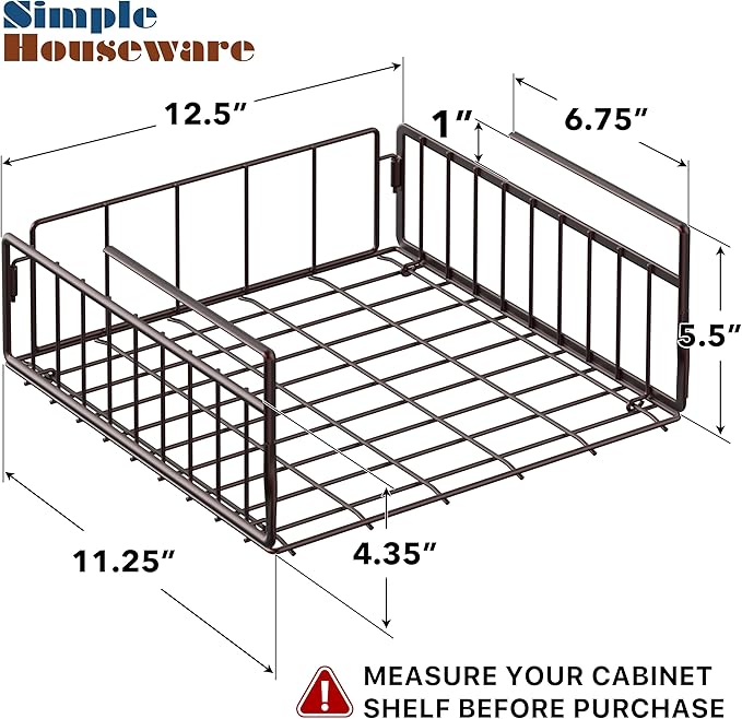 Simple Houseware Under Shelf Basket, Bronze - 2 Pack