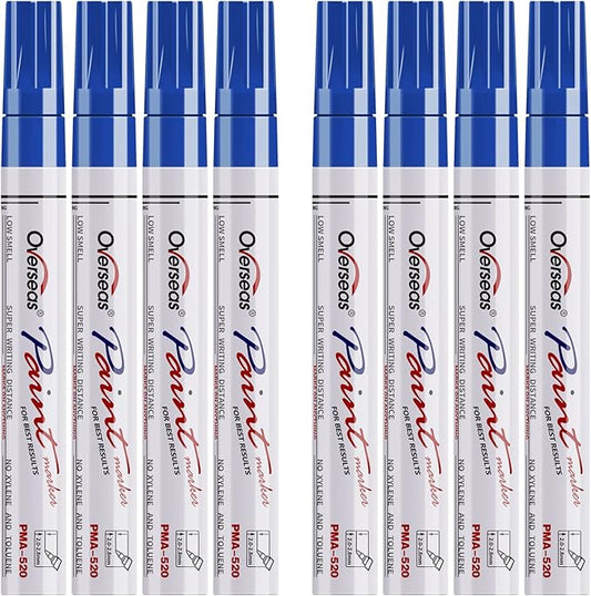 Paint Pens Paint Markers - Blue Permanent Markers 8 Pack, Oil Based Waterproof Quick Dry Medium Tip Marker Pen for Metal, Wood, Fabric, Plastic, Rock, Stone, Mugs, Canvas, Glass, Art Craft