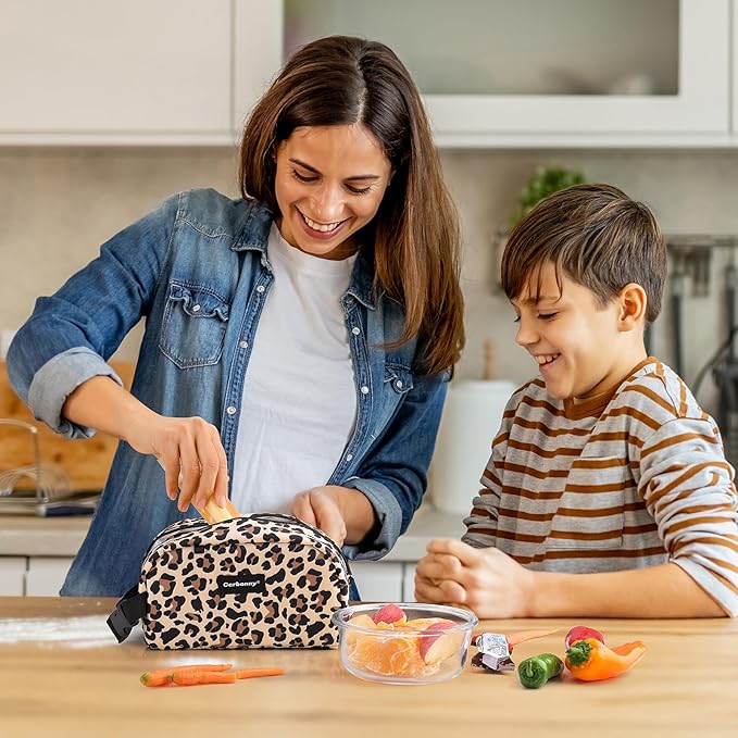 Cerbonny Small Cooler Bag Freezable Lunch Bag for Work School Travel, Leak-proof, Insulated, Waterproof, Brown Leopard, 3.5L, 9.8x5.5x4 inch