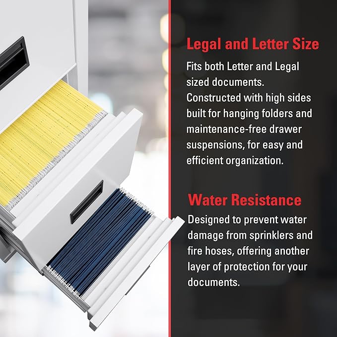 FireKing Turtle Vertical 4 Drawer Legal and Letter Fire Safe File Cabinet with Key Lock, 1 Hour Fire Rated, UL Rated & Water Resistant Home Safe, Filing Cabinet, Made in The USA, Platinum