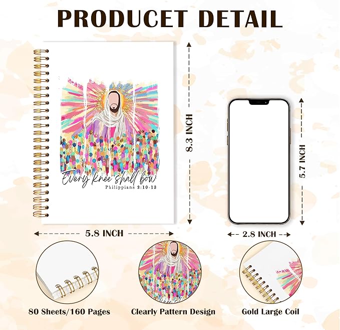 Qabliqo Colorful Christian Jesus Spiral Notebooks, Philippians 2:10-13 Bible Journals for Writing, Christian Religious Journal for Women, Scripture Notebook for Note Taking, 5.5x8.3 Inch
