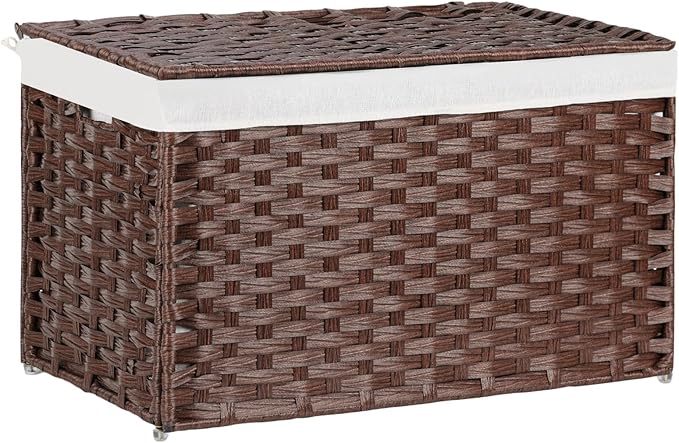 Large Storage Basket with Lids Handmade Woven Storage Basket for Organizing Blanket, 22"*13.4"*13.4"Foldable Storage Bin with Handles, Removable Liner, Basket for Bedroom, Laundry Room, Home(Brown)