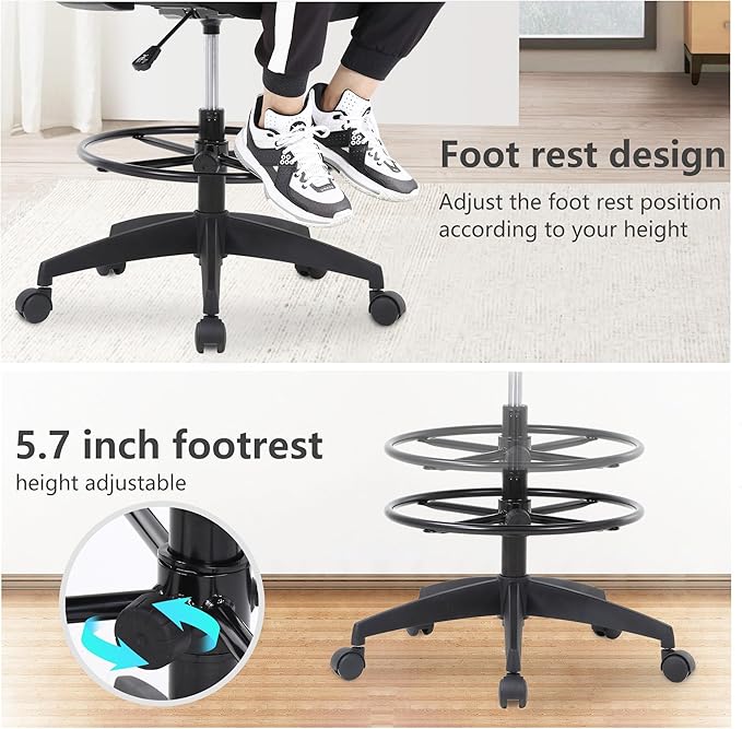 PayLessHere Drafting Chair Computer Standing Desk Chair Tall Office Chair with Lumbar Support Adjustable Foot Ring for Mesh Ergonomic Mid-Back Desk Chair (Black)