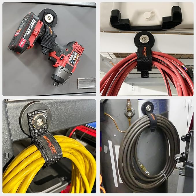 MUTUACTOR Strong Magnetic Hooks,Non-Slip Magnetic Mount Hooks Heavy Duty for Hanging,2PCS Anti-Scratch Garage Storage Hooks Adjust Cable for Garden Hoses Universal Rope Cordless Drills RVs Equipments