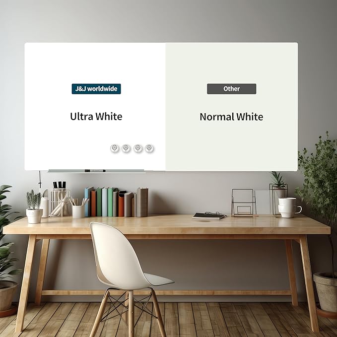 J&J worldwide Glass Whiteboard, Magnetic Brilliance White Dry Erase Board 36" x 60" Invisible Mount, Includes Markers, Marker Tray, Eraser for Wall, Office, Home, School