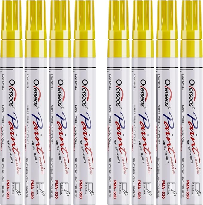Paint Pens Paint Markers - Yellow Permanent Markers 8 Pack, Oil Based Waterproof Quick Dry Medium Tip Marker Pen for Metal, Wood, Fabric, Plastic, Rock, Stone, Mugs, Canvas, Glass, Art Craft
