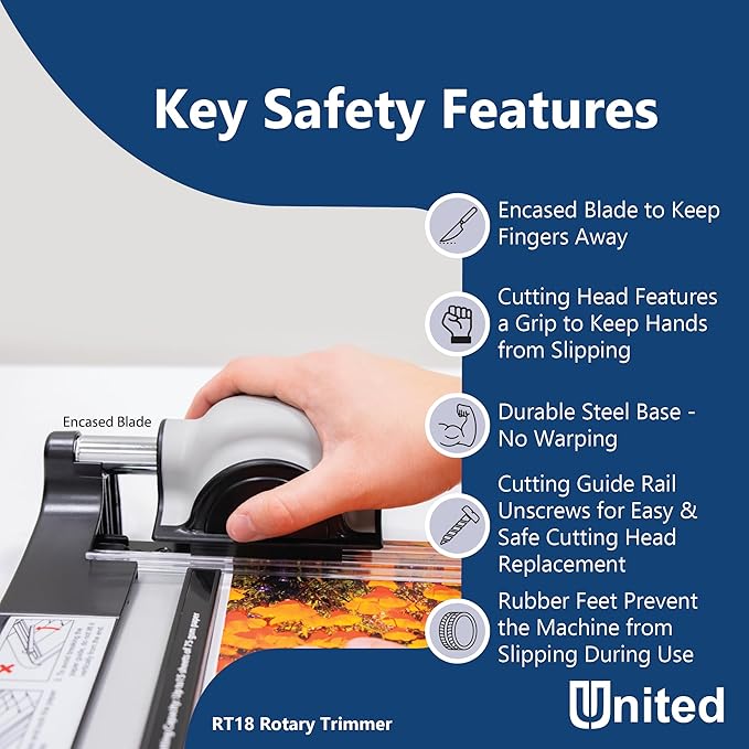 United Office Products RT18 Commercial Rotary Paper Trimmer, Sturdy Metal Base, 18" Cut Length, 15 Sheet Capacity, Paper Cutter for Offices, Schools and Crafts