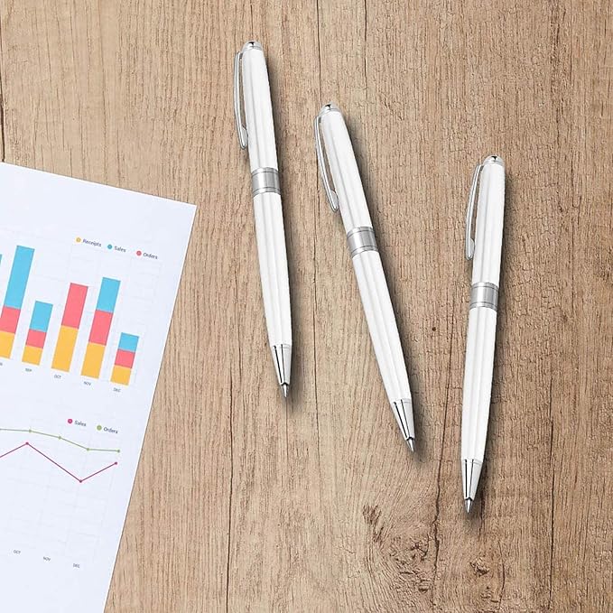 Cambond Ballpoint Pens White Pen - Fancy Pens Black Ink Pens for Journaling Men Gift Business Police Flight Attendant 1.0 mm Medium Point, 3 Pens with 3 Extra Refills (White)