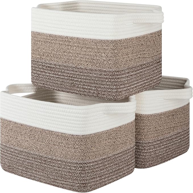 Storage Basket for Organizing, Woven Baskets for Storage, Rectangle Decorative Baskets for Shleves, Closet, Toys, Book, Nursery Organizer Bins - Pack of 3 (Gradient Dark Brown, 13"x9.85"x8.7")