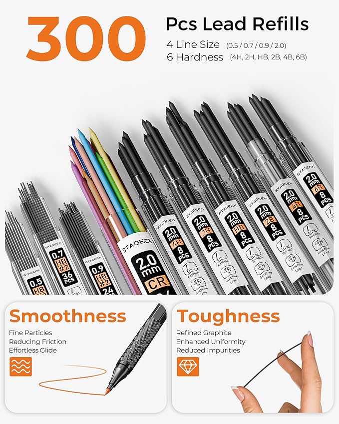 30PCS Black Metal Mechanical Pencil Set in Leather Case, 0.5/0.7/0.9/2.0mm Art Drafting Pencils with 16 Tubes Graphite Leads (6B 4B 2B HB 2H 4H) & Colored Refills for Sketching, Drawing, Writing