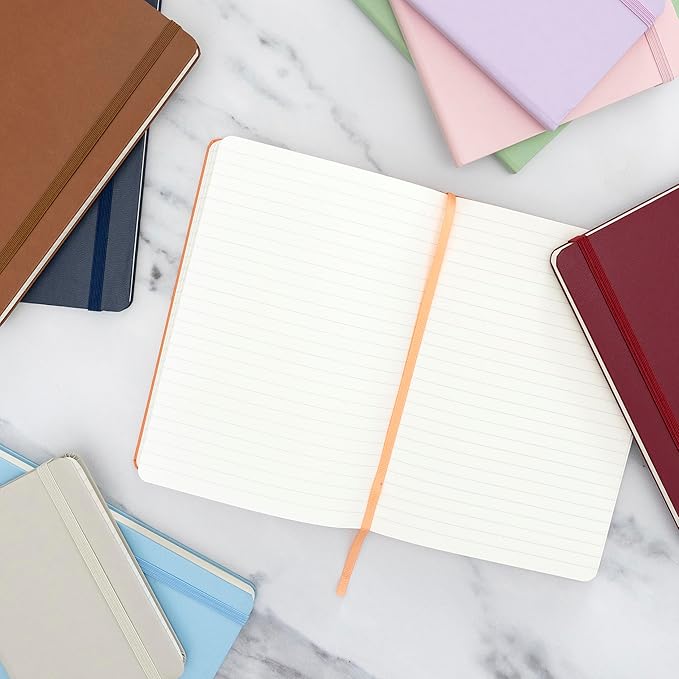 PAPERAGE Lined Journal Notebook, 10 Pack, (Pastel Rainbow), 160 Pages, Medium 5.6 in x 8 in - 100 GSM Thick Paper – Hardcover Journaling Notebook for Work, School & Note Taking